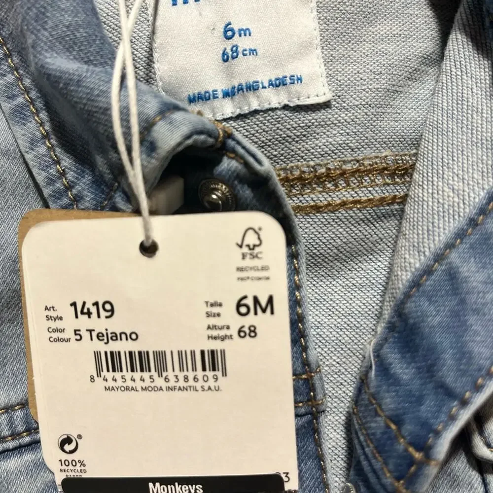 NWT Mayoral Ecofriends denin blue jean jacket Baby infant size 6 months